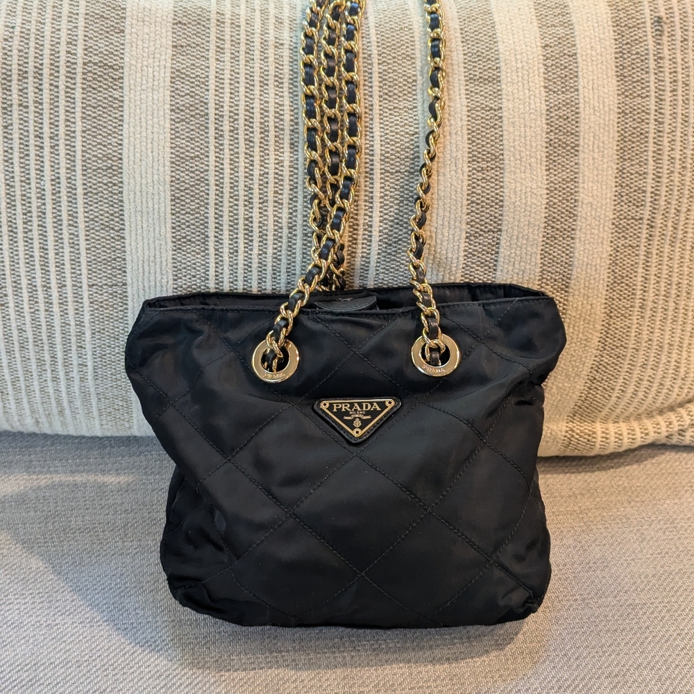Prada Black Quilted Bag with Gold Chain